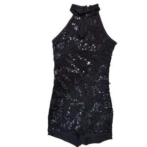 Weissman Black Sequined Lace Dance Costume Leotard  Sz SA Keyhole Tap Jazz Stage